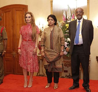 From left to right: Dr. Rasha Kelej, CEO of Merck Foundation, President of the Republic of Mauritius, Her Excellency Mrs Ameenah Grurib-Fakim (centre), Mr. Getachew Engida, Deputy Director General of UNESCO at The State House of Mauritius.