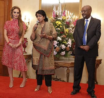 From left to right: Dr. Rasha Kelej, CEO of Merck Foundation, President of the Republic of Mauritius, Her Excellency Mrs Ameenah Grurib-Fakim (centre), Mr. Getachew Engida, Deputy Director General of UNESCO at The State House of Mauritius.