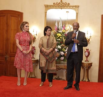 From left to right: Dr. Rasha Kelej, CEO of Merck Foundation, President of the Republic of Mauritius, Her Excellency Mrs Ameenah Grurib-Fakim (centre), Mr. Getachew Engida, Deputy Director General of UNESCO at The State House of Mauritius.